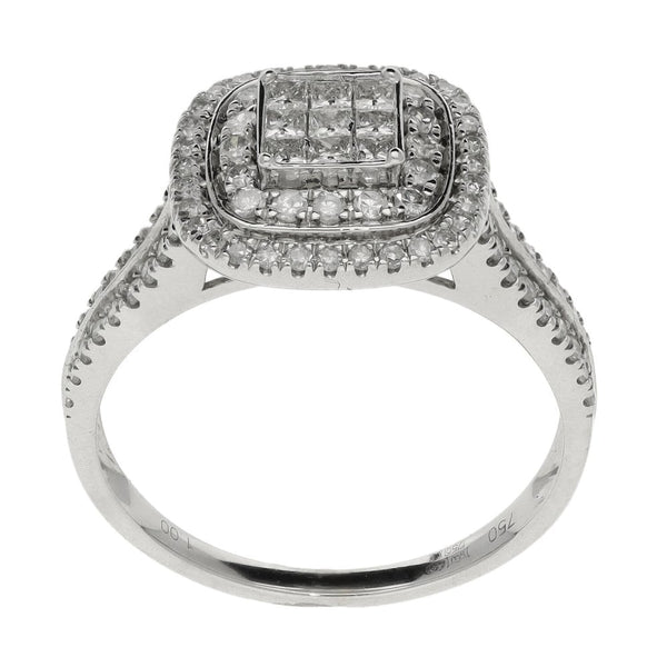 18ct White Gold Square Diamond Cluster Ring - 1.00ct