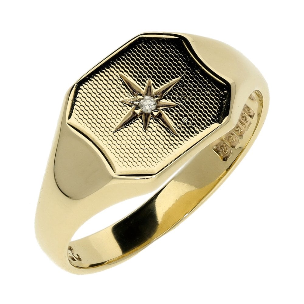 9ct Yellow Gold Diamond Signet Ring - 5.8g
