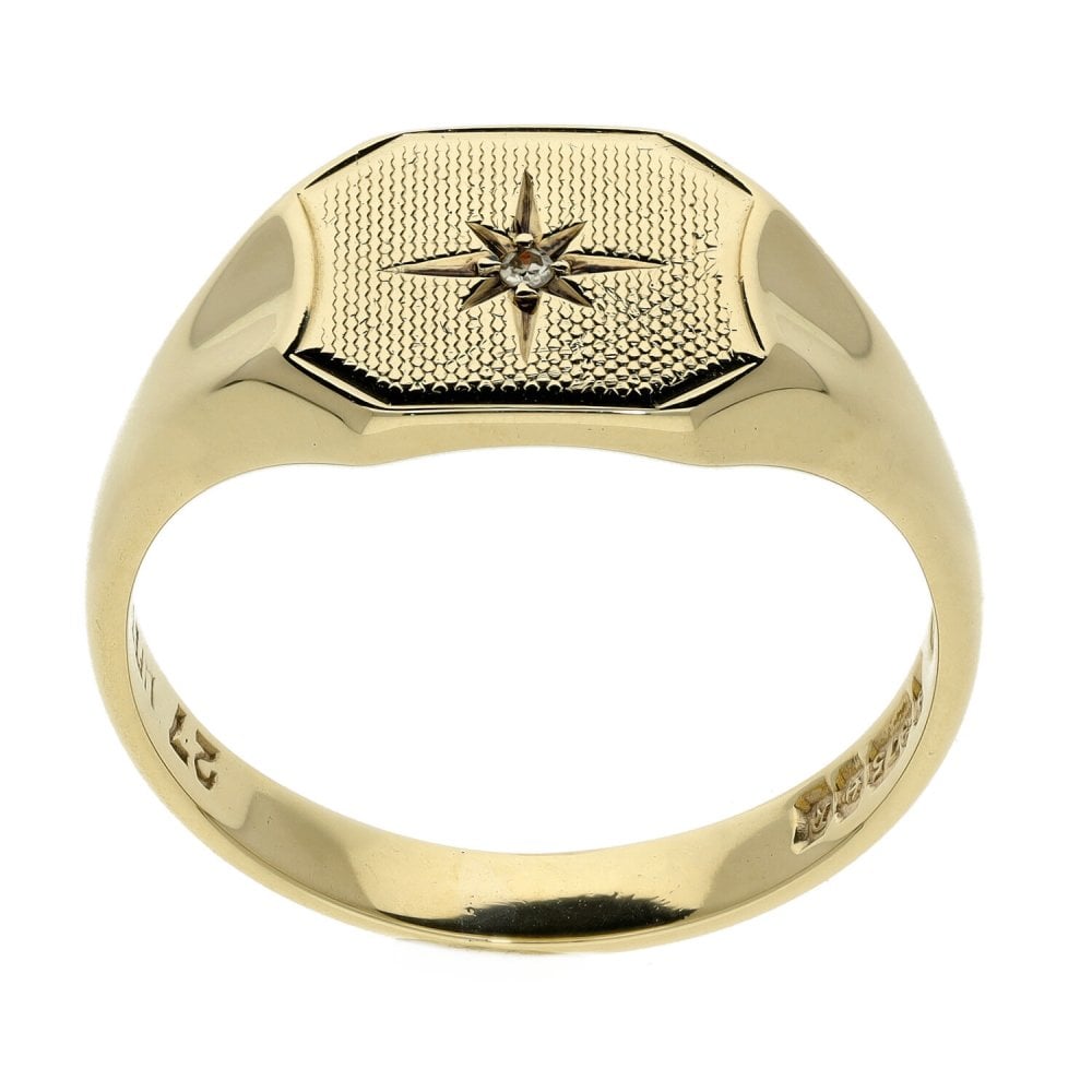 9ct Yellow Gold Diamond Signet Ring - 5.8g