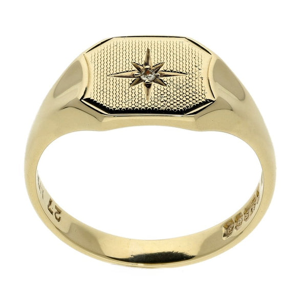 9ct Yellow Gold Diamond Signet Ring - 5.8g