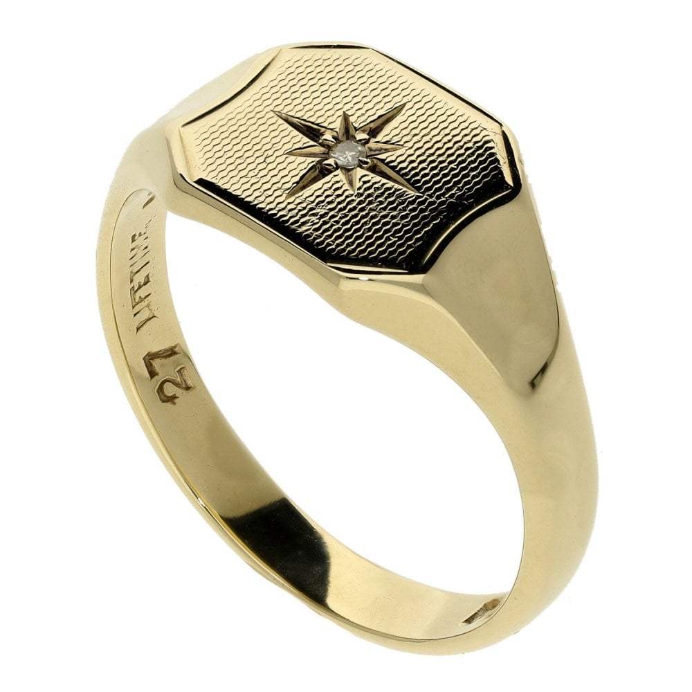 9ct Yellow Gold Diamond Signet Ring - 5.8g