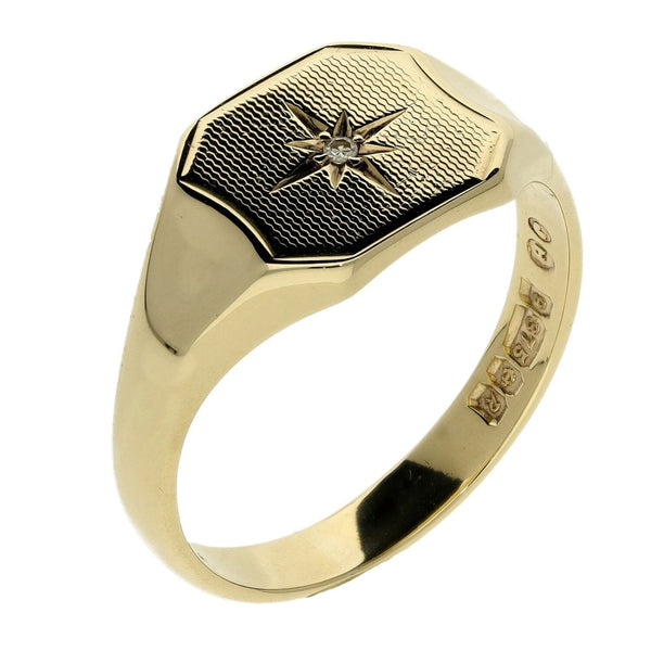 9ct Yellow Gold Diamond Signet Ring - 5.8g
