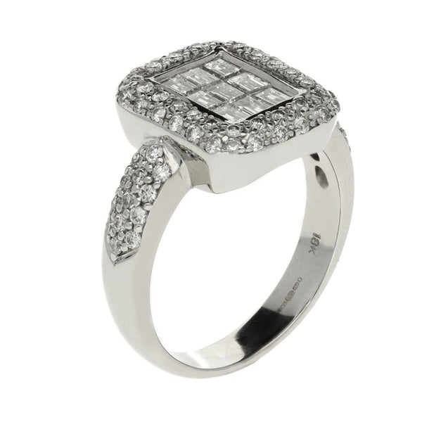 18ct White Gold Rectangular Diamond Cluster Ring - 1.15ct