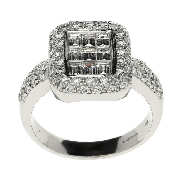 18ct White Gold Rectangular Diamond Cluster Ring - 1.15ct
