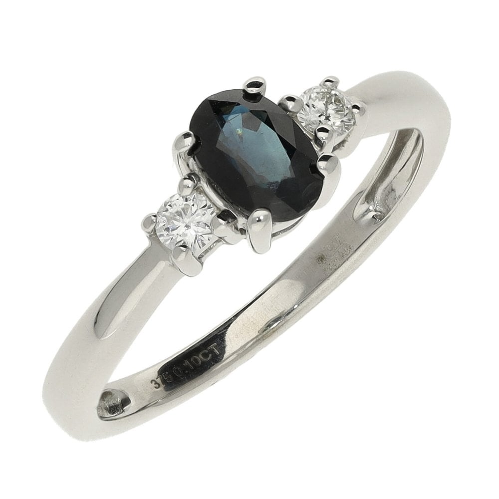 9ct White Gold Sapphire & Diamond Trilogy Ring - Size L