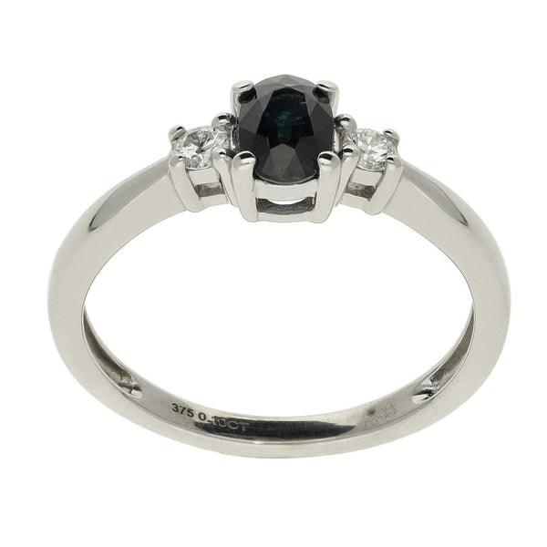 9ct White Gold Sapphire & Diamond Trilogy Ring - Size L