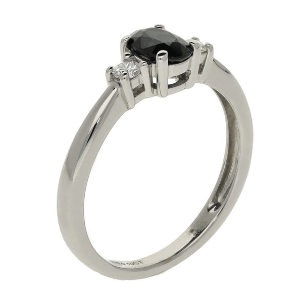 9ct White Gold Sapphire & Diamond Trilogy Ring - Size L