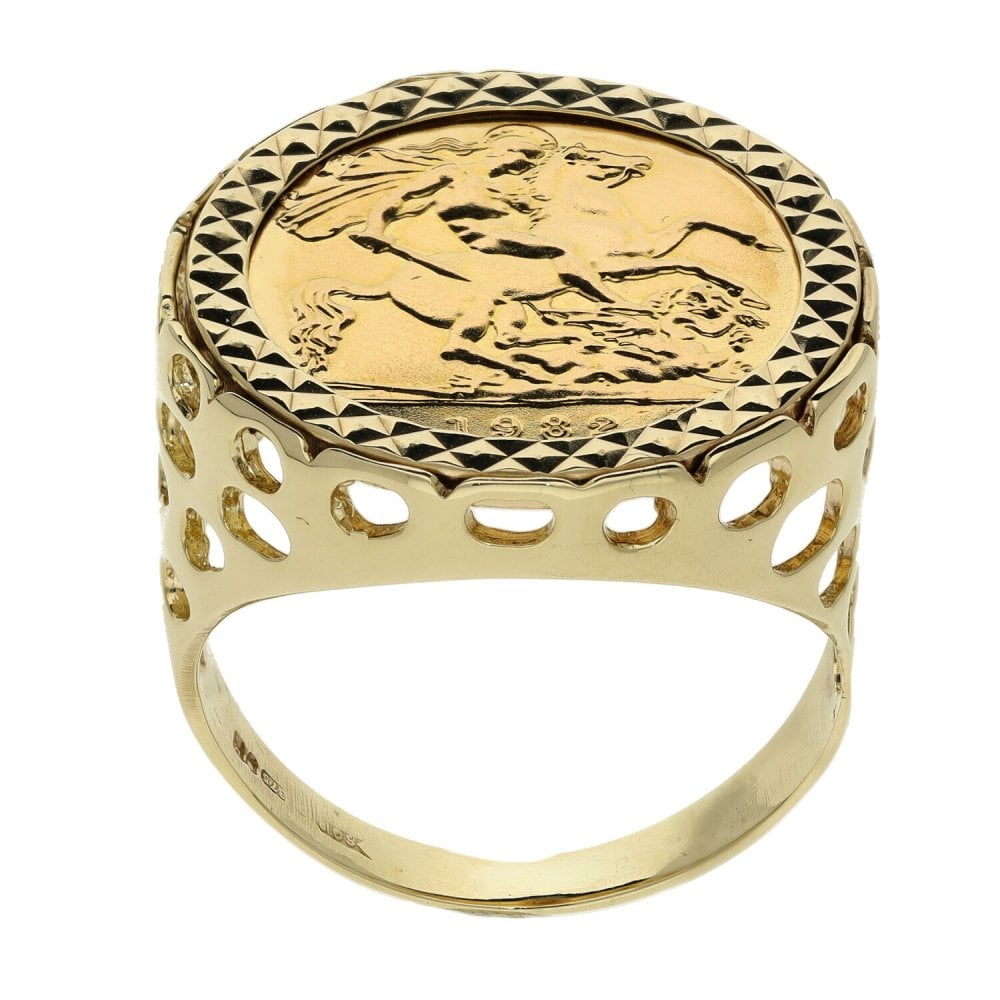 1982 Yellow Gold Half Sovereign Ring - Size S - 8.0g