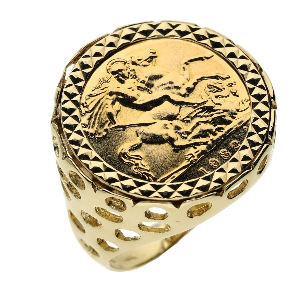 1982 Yellow Gold Half Sovereign Ring - Size S - 8.0g