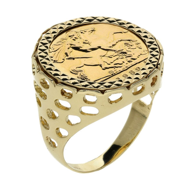 1982 Yellow Gold Half Sovereign Ring - Size S - 8.0g