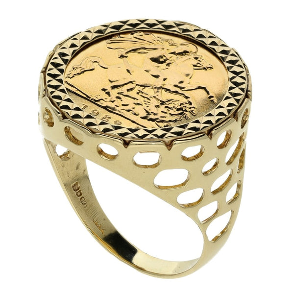 1982 Yellow Gold Half Sovereign Ring - Size S - 8.0g
