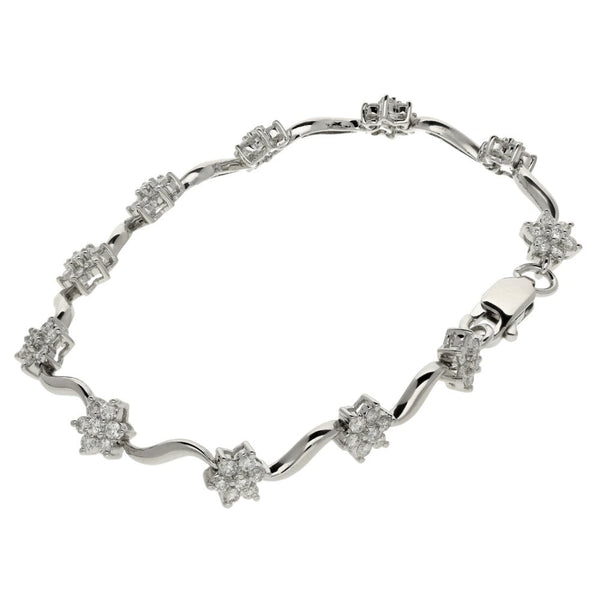 Ladies 18ct White Gold Diamond Flower Cluster Bracelet - 1.15ct
