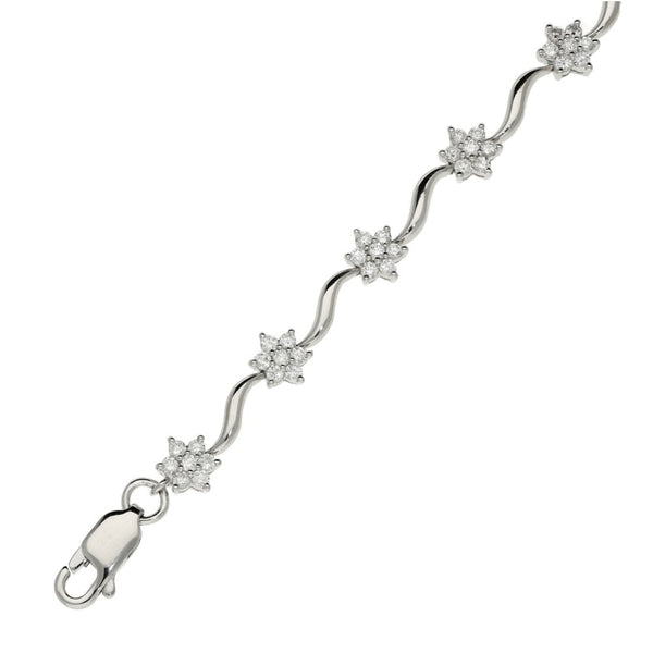 Ladies 18ct White Gold Diamond Flower Cluster Bracelet - 1.15ct