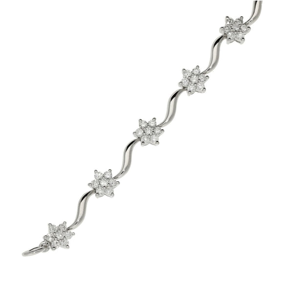 Ladies 18ct White Gold Diamond Flower Cluster Bracelet - 1.15ct