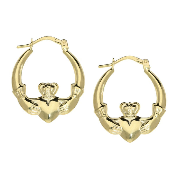 Ladies 9ct Yellow Gold Claddagh Creole Earrings