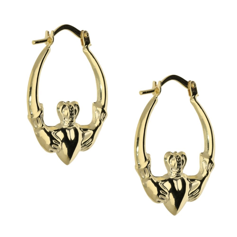 Ladies 9ct Yellow Gold Claddagh Creole Earrings