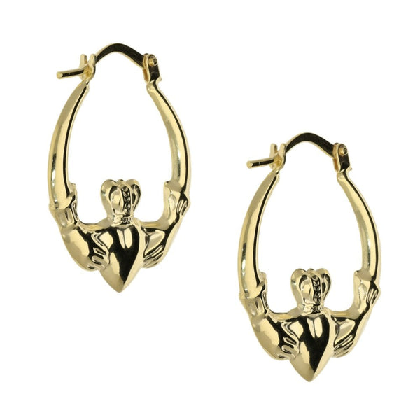 Ladies 9ct Yellow Gold Claddagh Creole Earrings