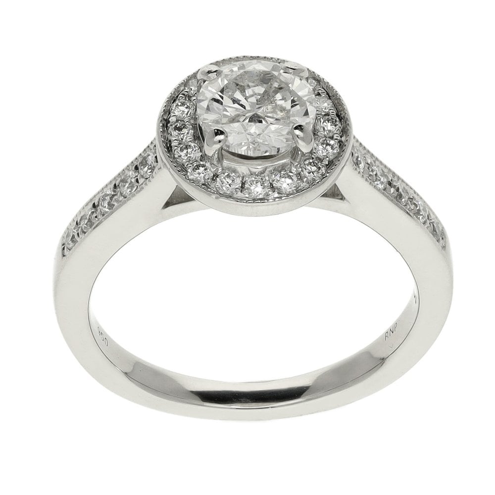 Ladies Platinum Halo Diamond Engagement Ring - 0.83ct