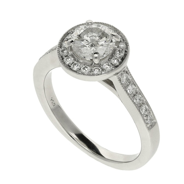 Ladies Platinum Halo Diamond Engagement Ring - 0.83ct