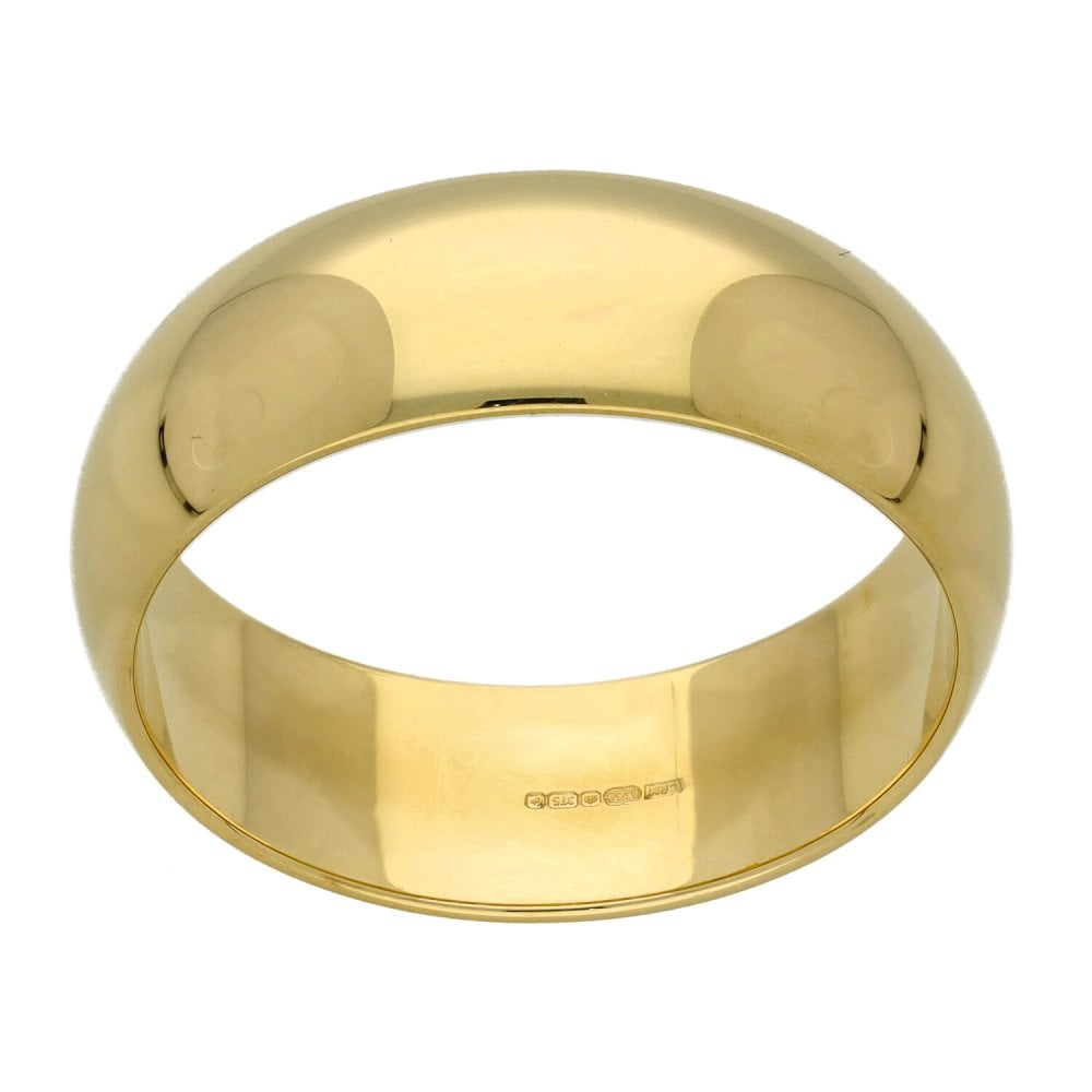 9ct Yellow Gold 8mm D Shape Wedding Ring - Size Y - 9.4g