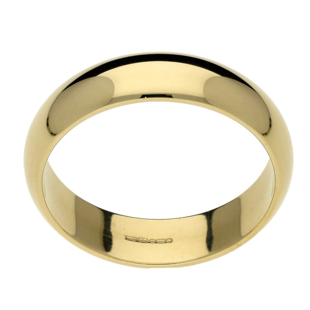 9ct Yellow Gold 6mm D Shape Wedding Ring - Size X - 7.0g