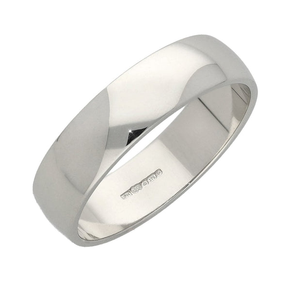 9ct White Gold D-Shape Wedding Ring - Size P½ - 4.1g