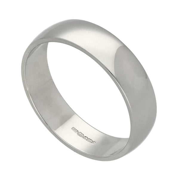 9ct White Gold D-Shape Wedding Ring - Size P½ - 4.1g