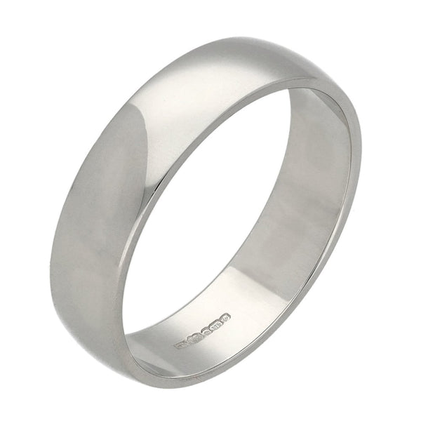 9ct White Gold D-Shape Wedding Ring - Size P½ - 4.1g