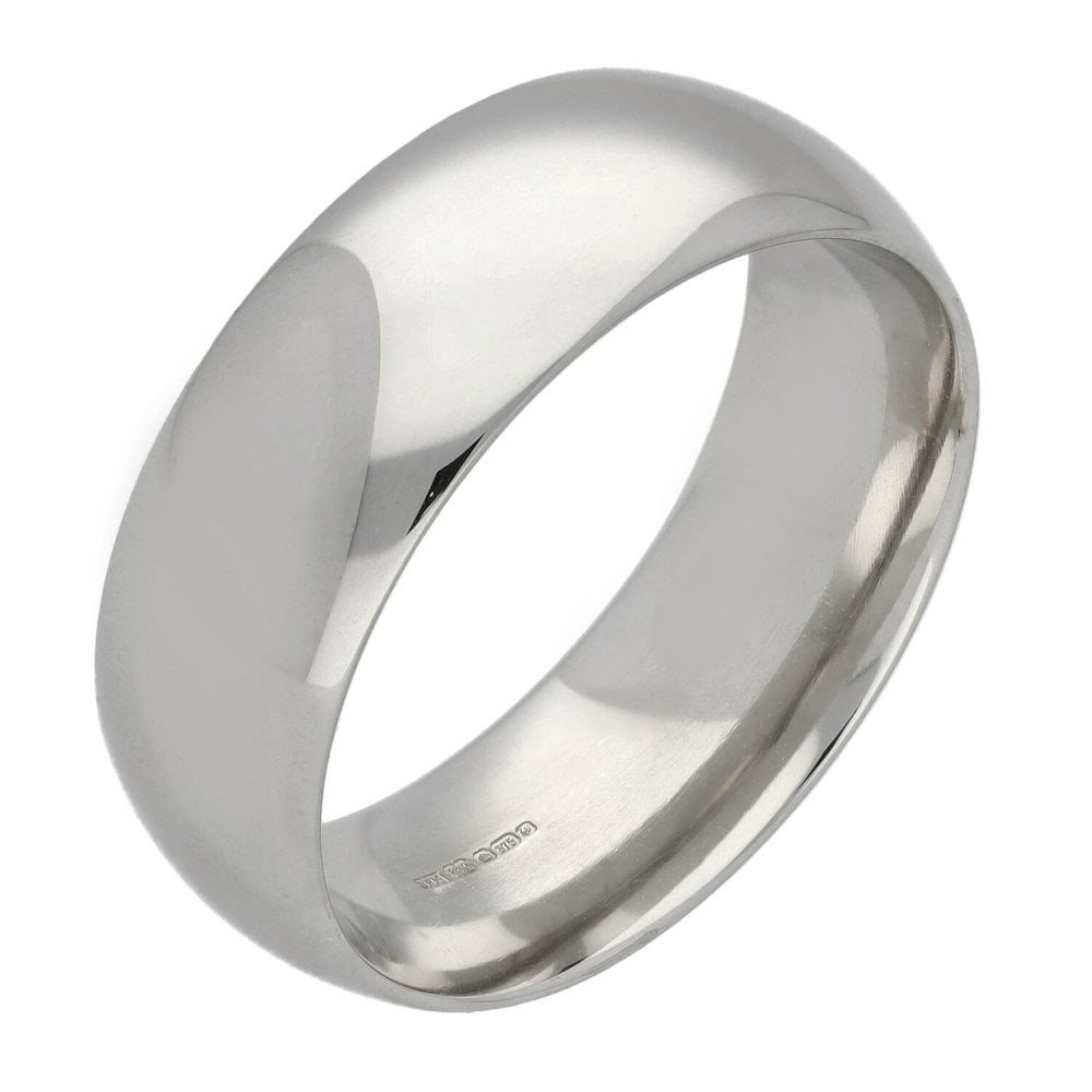 9ct White Gold 8mm Court Shape Wedding Ring - Size W - 11.0g