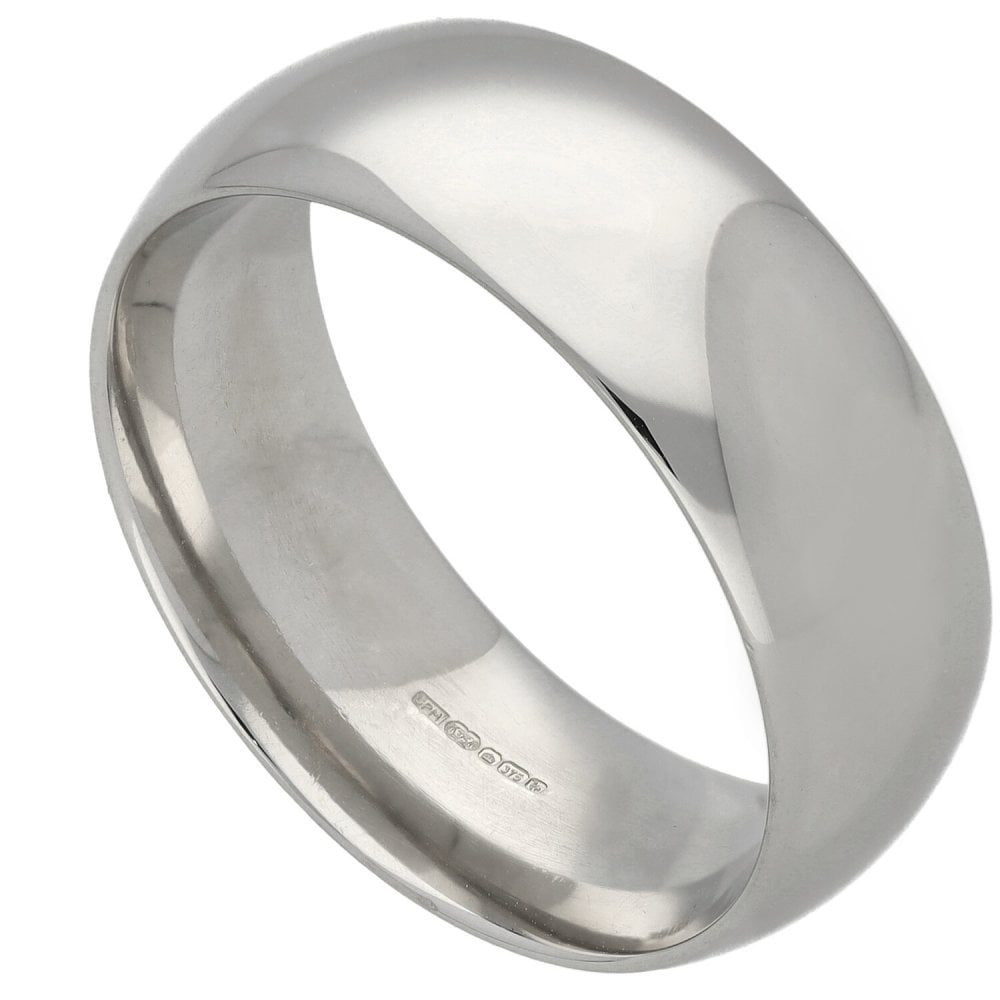 9ct White Gold 8mm Court Shape Wedding Ring - Size W - 11.0g
