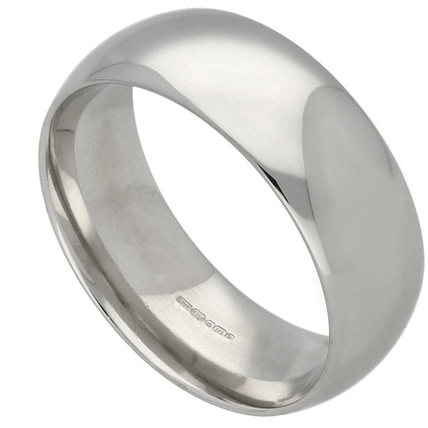 9ct White Gold 8mm Court Shape Wedding Ring - Size W - 11.0g