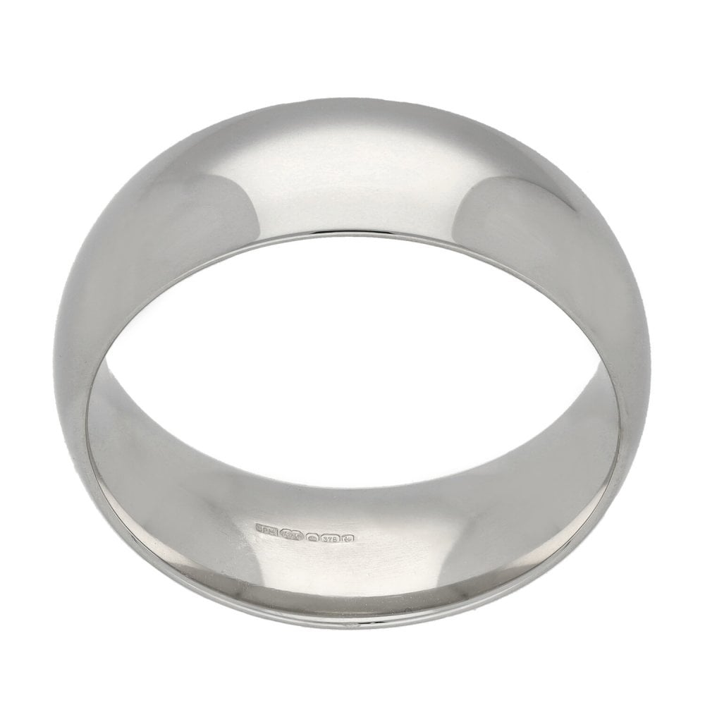 9ct White Gold 8mm Court Shape Wedding Ring - Size W - 11.0g