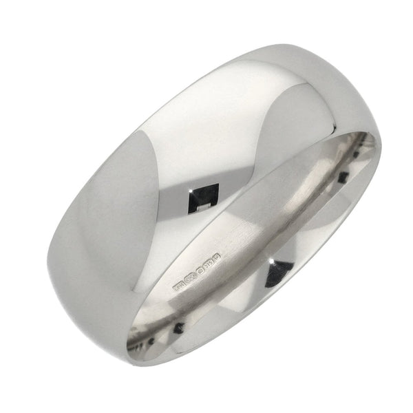 9ct White Gold 8mm Court Shape Wedding Ring - Size W - 11.0g