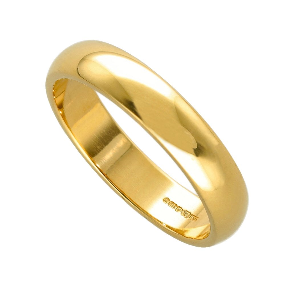 Ladies 18ct Yellow Gold 4mm D-Shape Wedding Ring - Size P