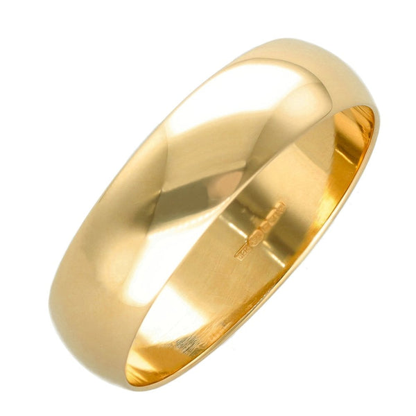 9ct Yellow Gold Plain D-Shape Wedding Band - Size W - 6mm