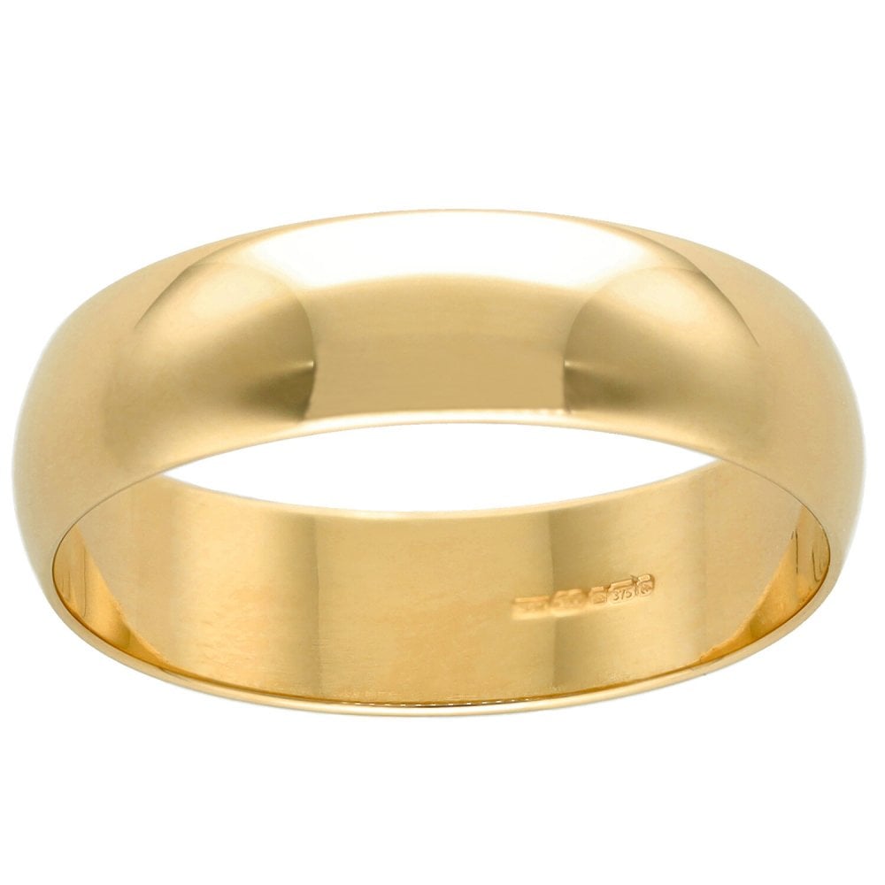 9ct Yellow Gold Plain D-Shape Wedding Band - Size W - 6mm