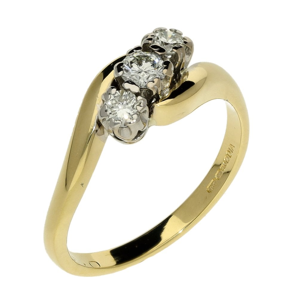 Ladies 18ct Yellow Gold Diamond Three Stone Twist Ring - 0.33ct