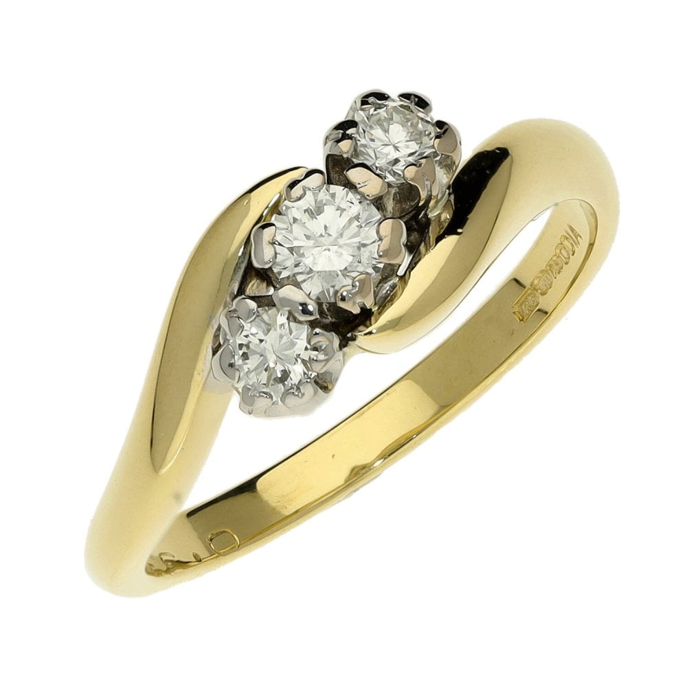 Ladies 18ct Yellow Gold Diamond Three Stone Twist Ring - 0.33ct