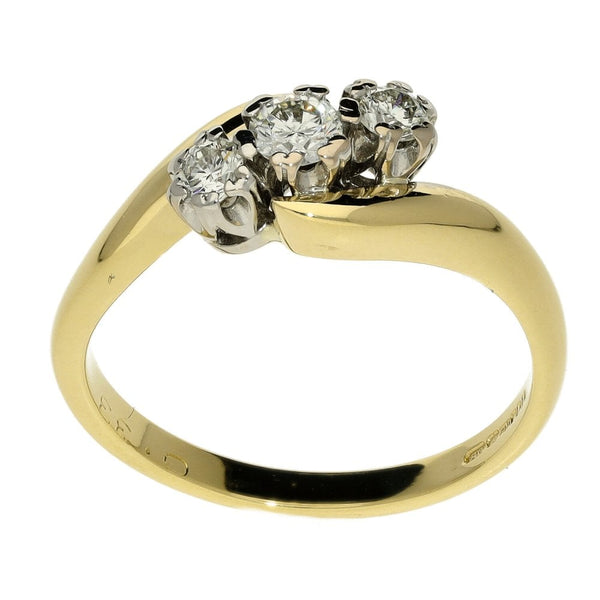 Ladies 18ct Yellow Gold Diamond Three Stone Twist Ring - 0.33ct
