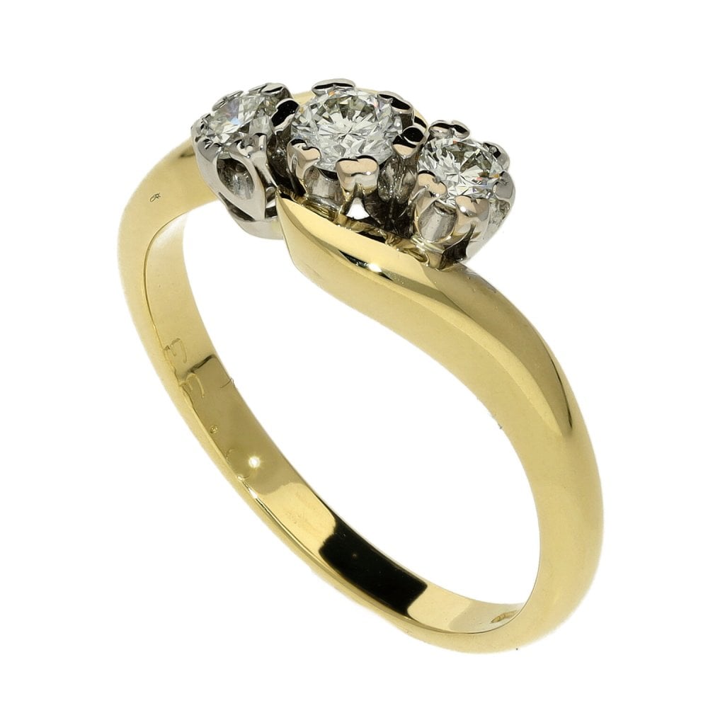 Ladies 18ct Yellow Gold Diamond Three Stone Twist Ring - 0.33ct