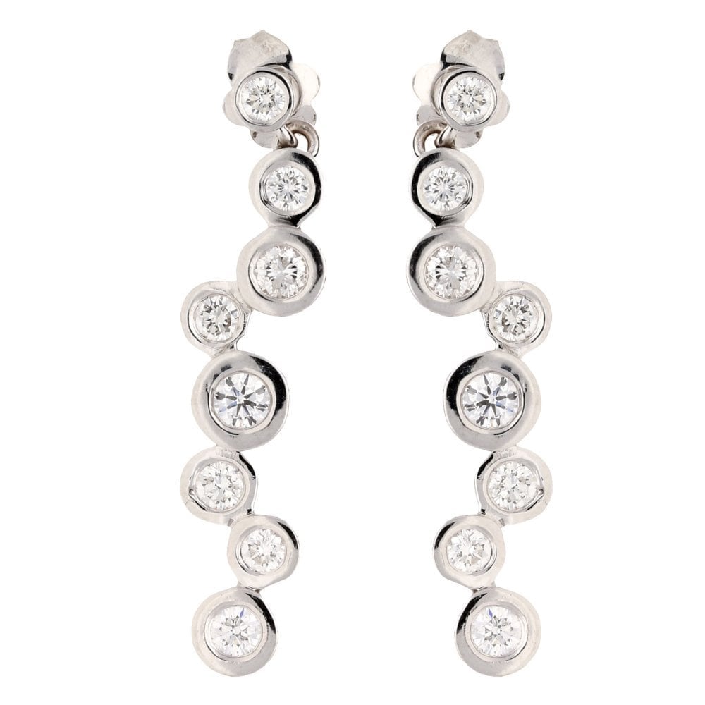 18ct White Gold Diamond Drop Earrings - 1.34ct