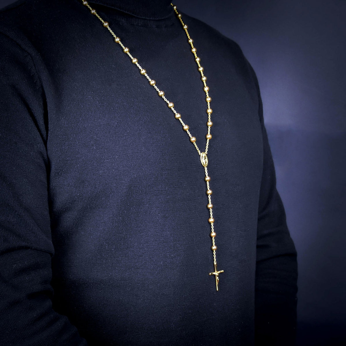 9ct Yellow Gold Large Rosary Beads - 36"