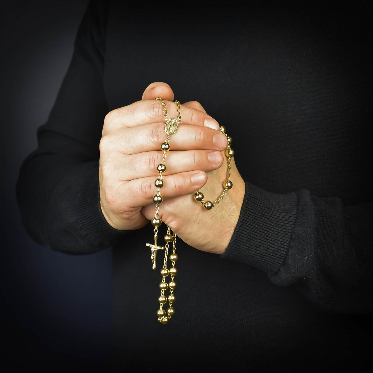 9ct Yellow Gold Large Rosary Beads - 32"