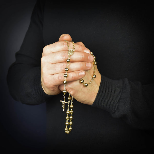 9ct Yellow Gold Large Rosary Beads - 32"