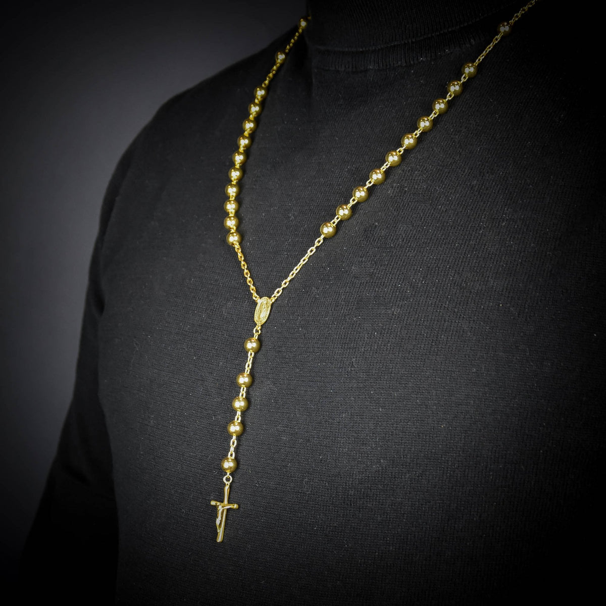 9ct Yellow Gold Large Rosary Beads - 32"