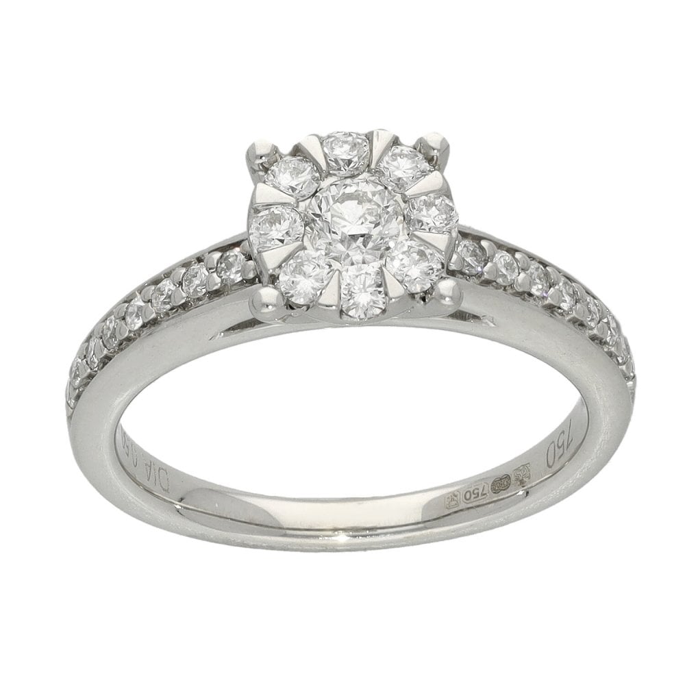 Ladies 18ct White Gold 0.50ct Diamond Cluster Ring - Size K