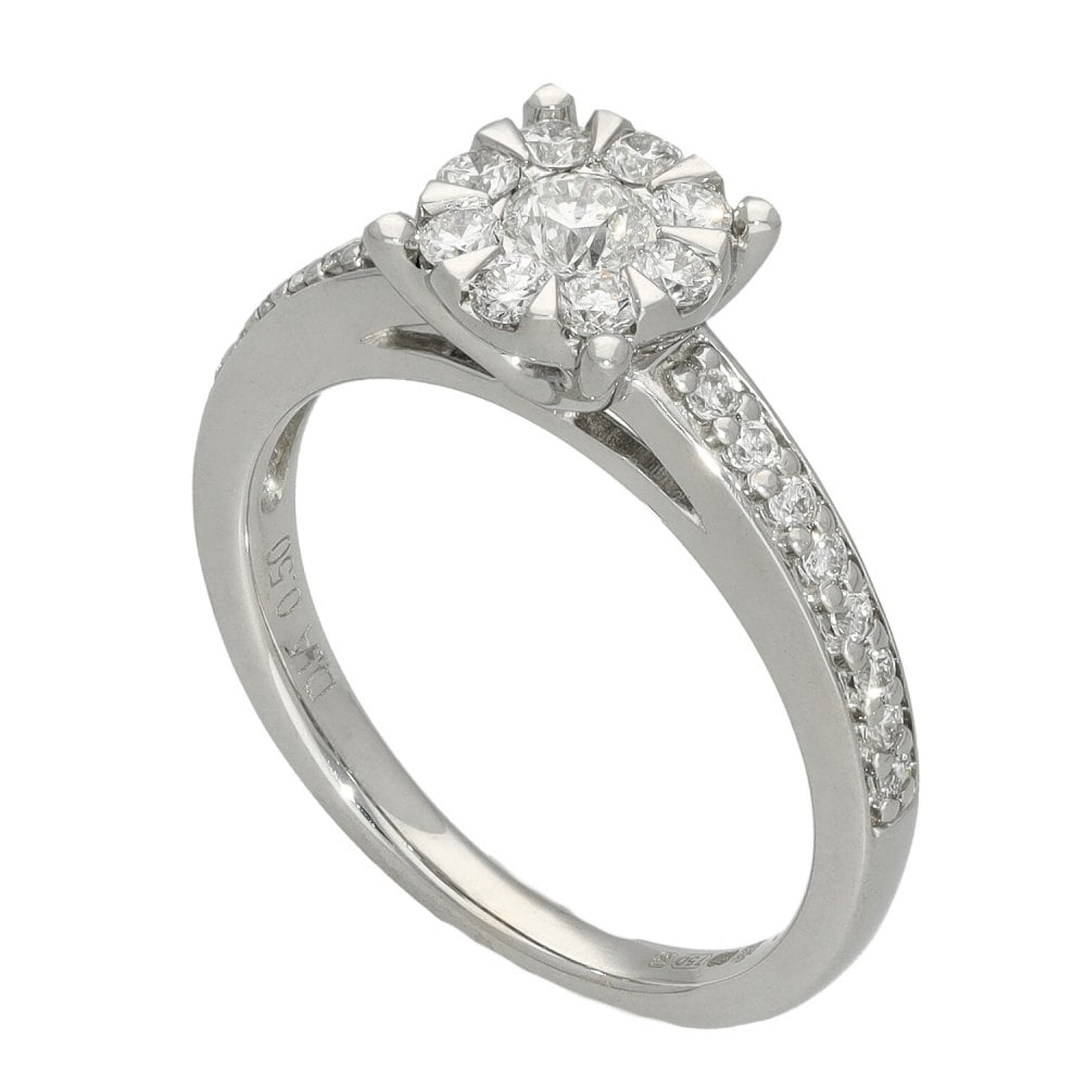 Ladies 18ct White Gold 0.50ct Diamond Cluster Ring - Size K