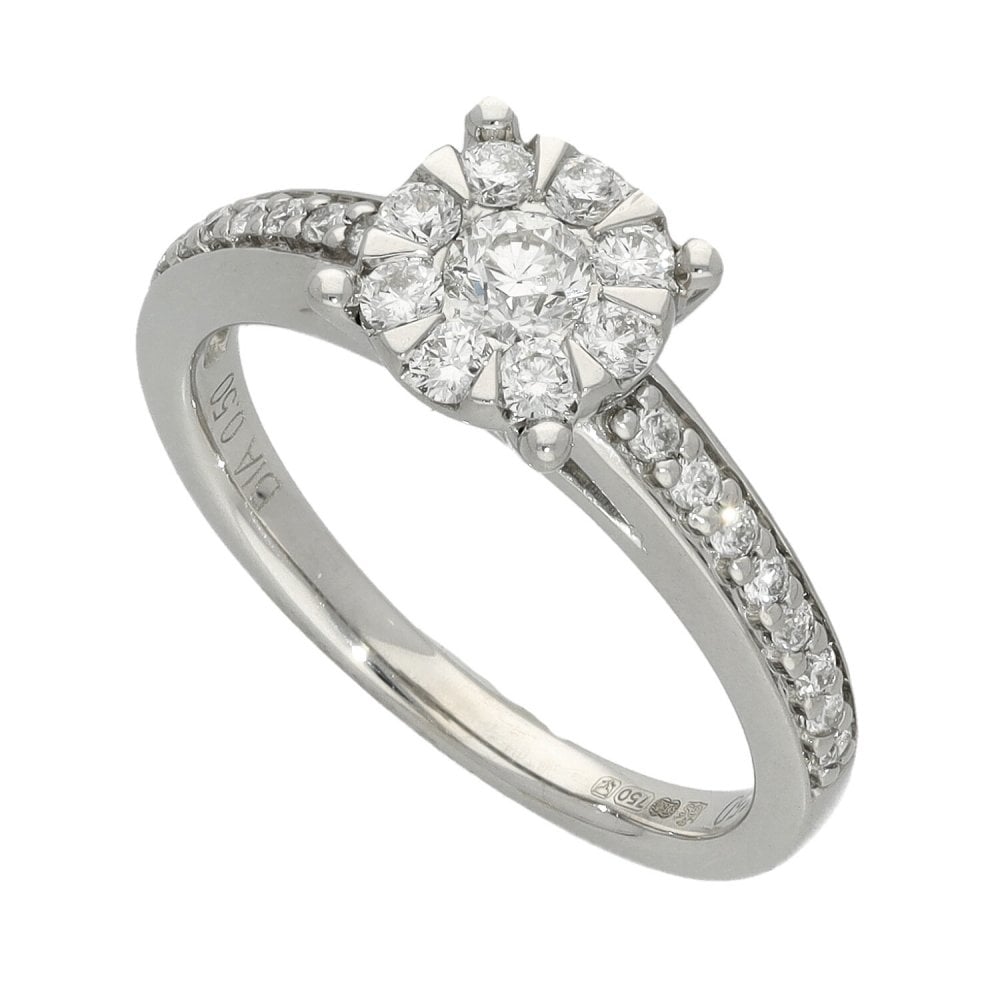 Ladies 18ct White Gold 0.50ct Diamond Cluster Ring - Size K