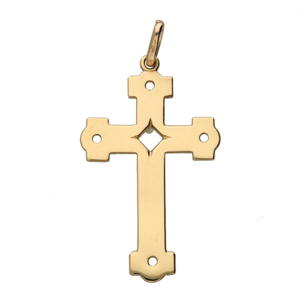 9ct Yellow Gold Large Geometric Patterned Cross - 2.9g