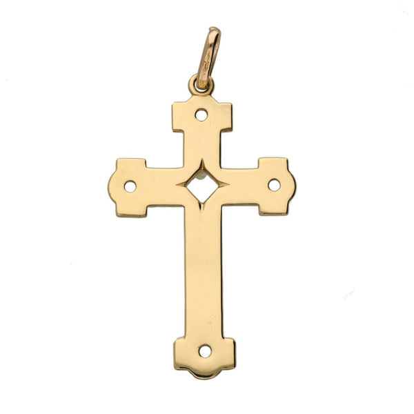 9ct Yellow Gold Large Geometric Patterned Cross - 2.9g